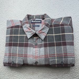 Barbour Shirt Men Extra Large Gray Fannel Salton Tartan Plaid Outdoor Casual